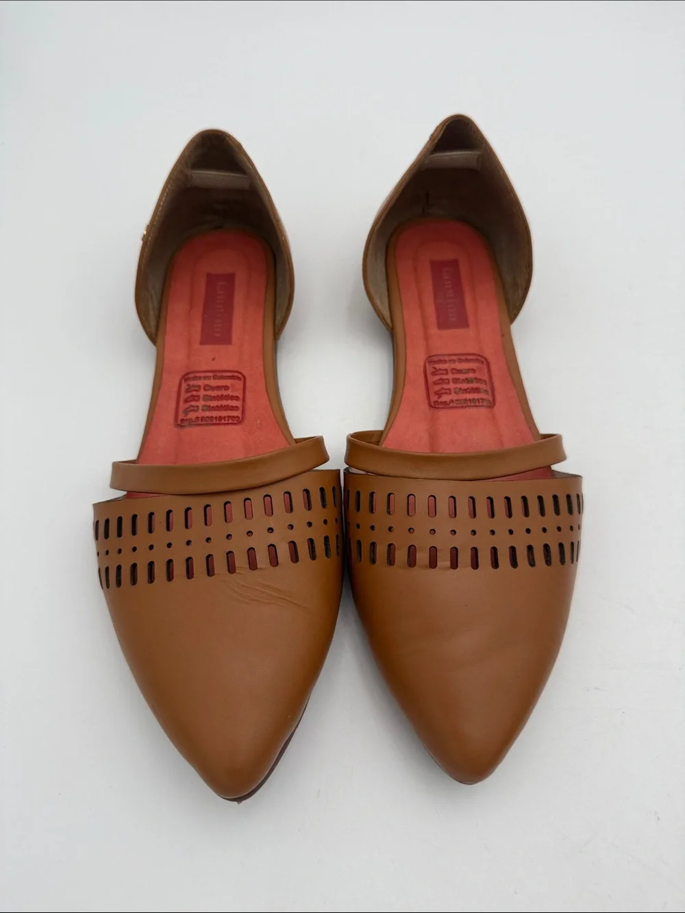 Tannino Women's Pointed D'Orsay Flats in Cognac Brown shoe women
